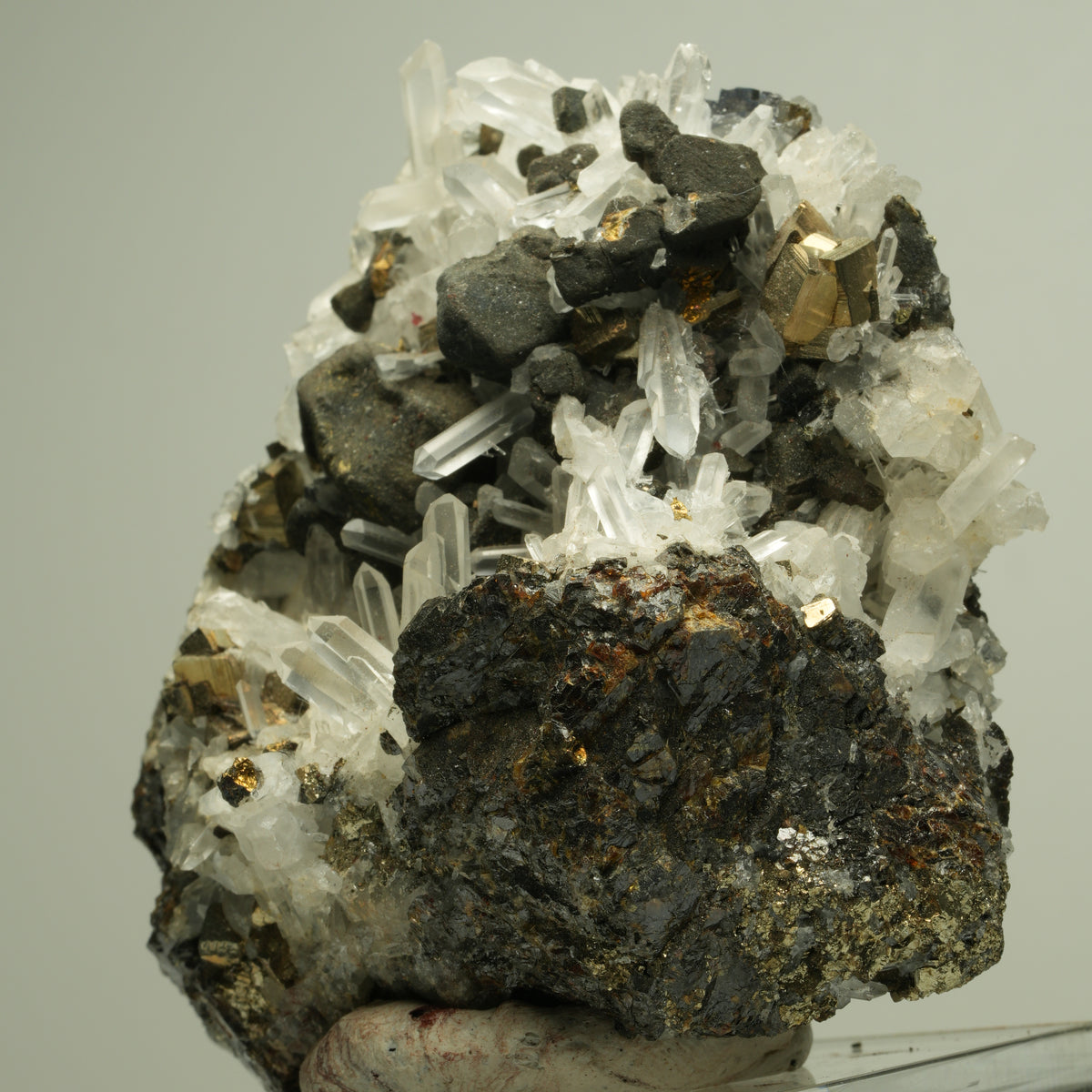 Bergkristall mit Pyrit auf Sphalerit-Matrix Madan Ore Field, Rhodope, Bulgaria 73*66*38mm #14878