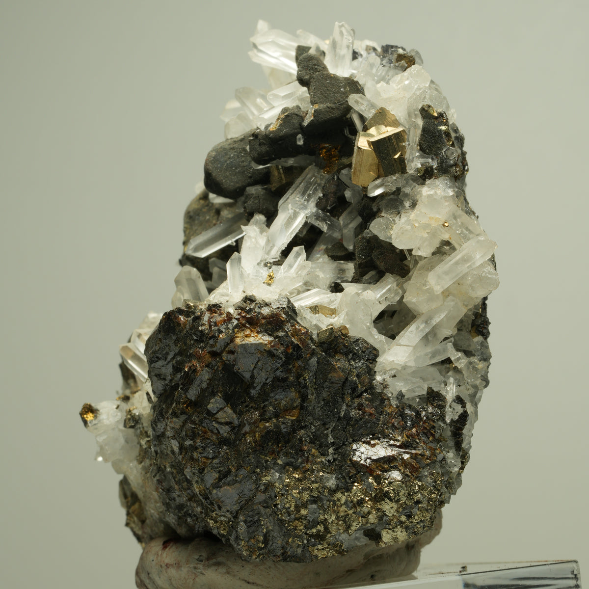 Bergkristall mit Pyrit auf Sphalerit-Matrix Madan Ore Field, Rhodope, Bulgaria 73*66*38mm #14878