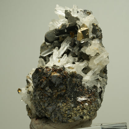 Bergkristall mit Pyrit auf Sphalerit-Matrix Madan Ore Field, Rhodope, Bulgaria 73*66*38mm #14878