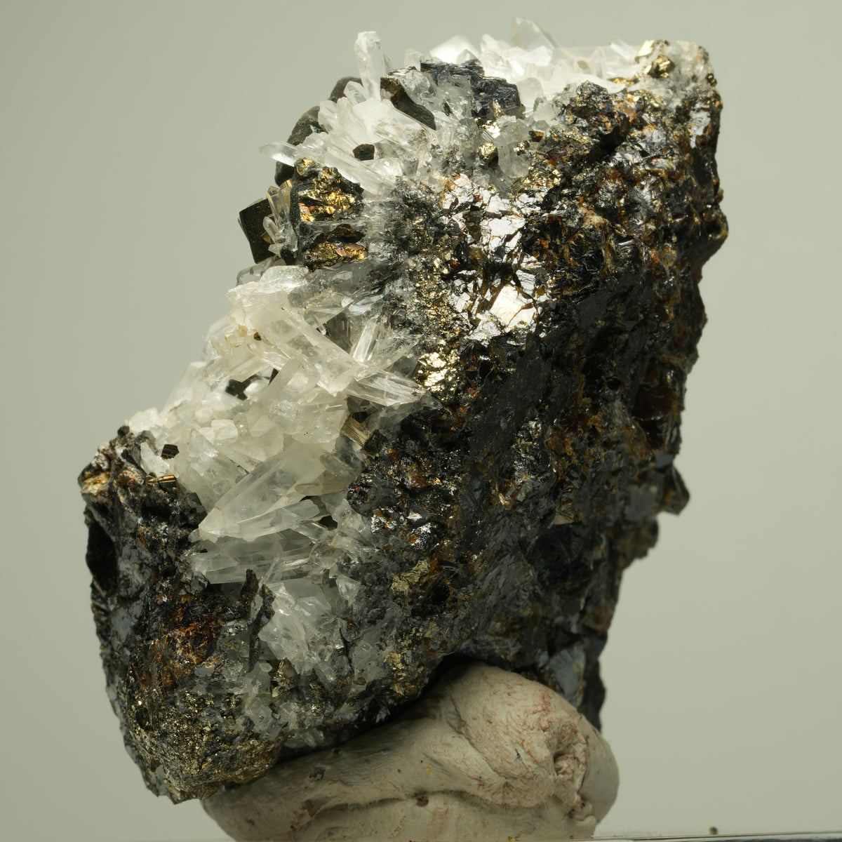 Bergkristall mit Pyrit auf Sphalerit-Matrix Madan Ore Field, Rhodope, Bulgaria 73*66*38mm #14878