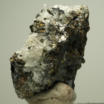 Bergkristall mit Pyrit auf Sphalerit-Matrix Madan Ore Field, Rhodope, Bulgaria 73*66*38mm #14878