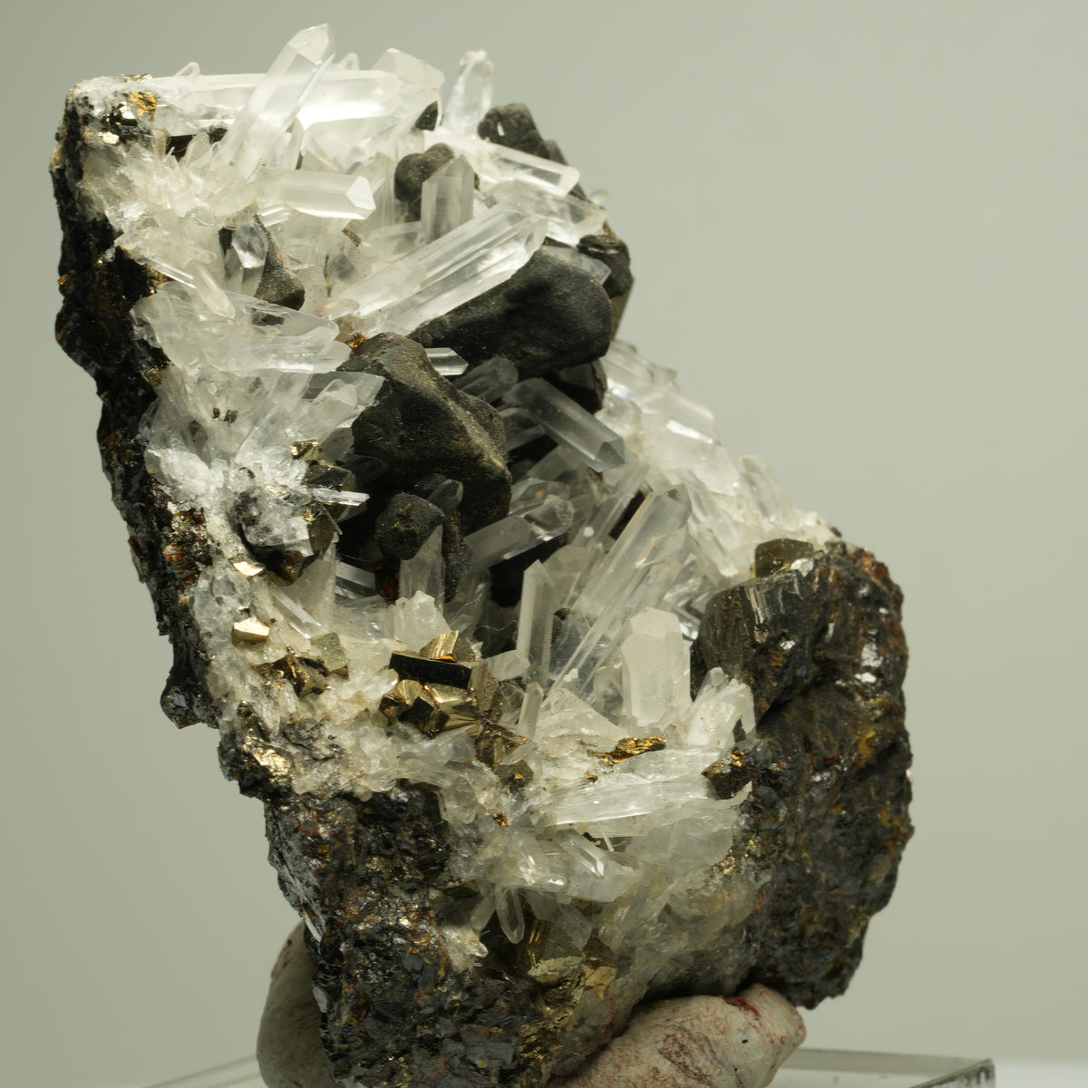 Bergkristall mit Pyrit auf Sphalerit-Matrix Madan Ore Field, Rhodope, Bulgaria 73*66*38mm #14878