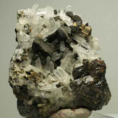 Bergkristall mit Pyrit auf Sphalerit-Matrix Madan Ore Field, Rhodope, Bulgaria 73*66*38mm #14878