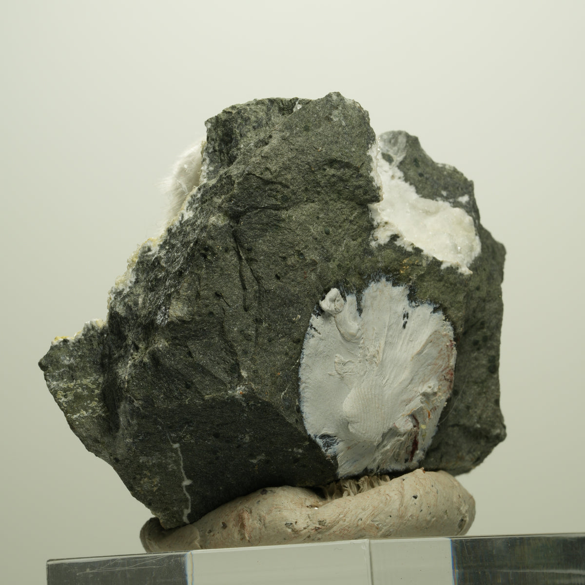 Flauschiger Okenit mit Gyrolith auf Basaltmatrix Poona, Indien 68*60*43mm #14882