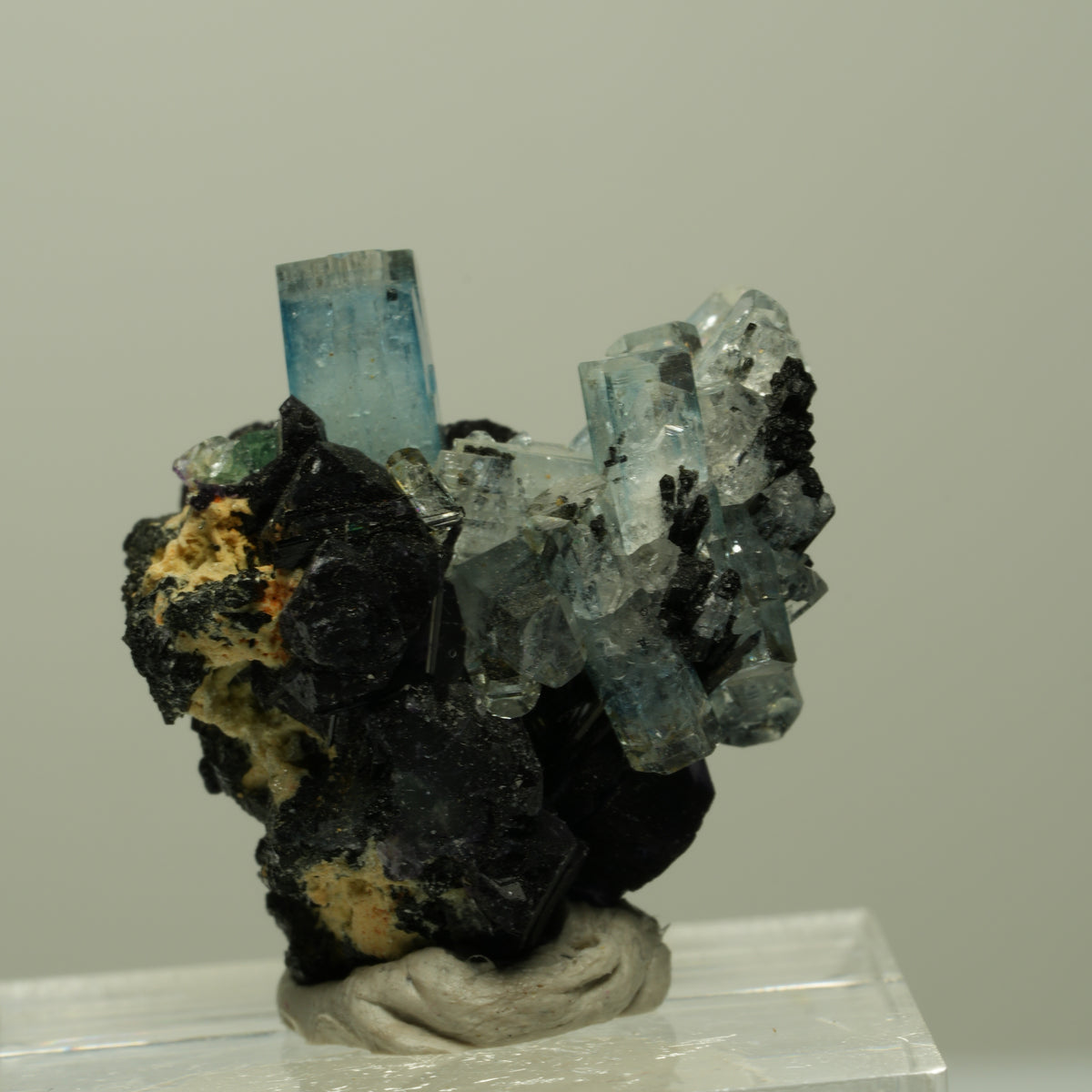 Aquamarin, Fluorit, Schörl Turmalin, Orthoklas Stufe Erongo, Namibia 26*19*25mm #14902