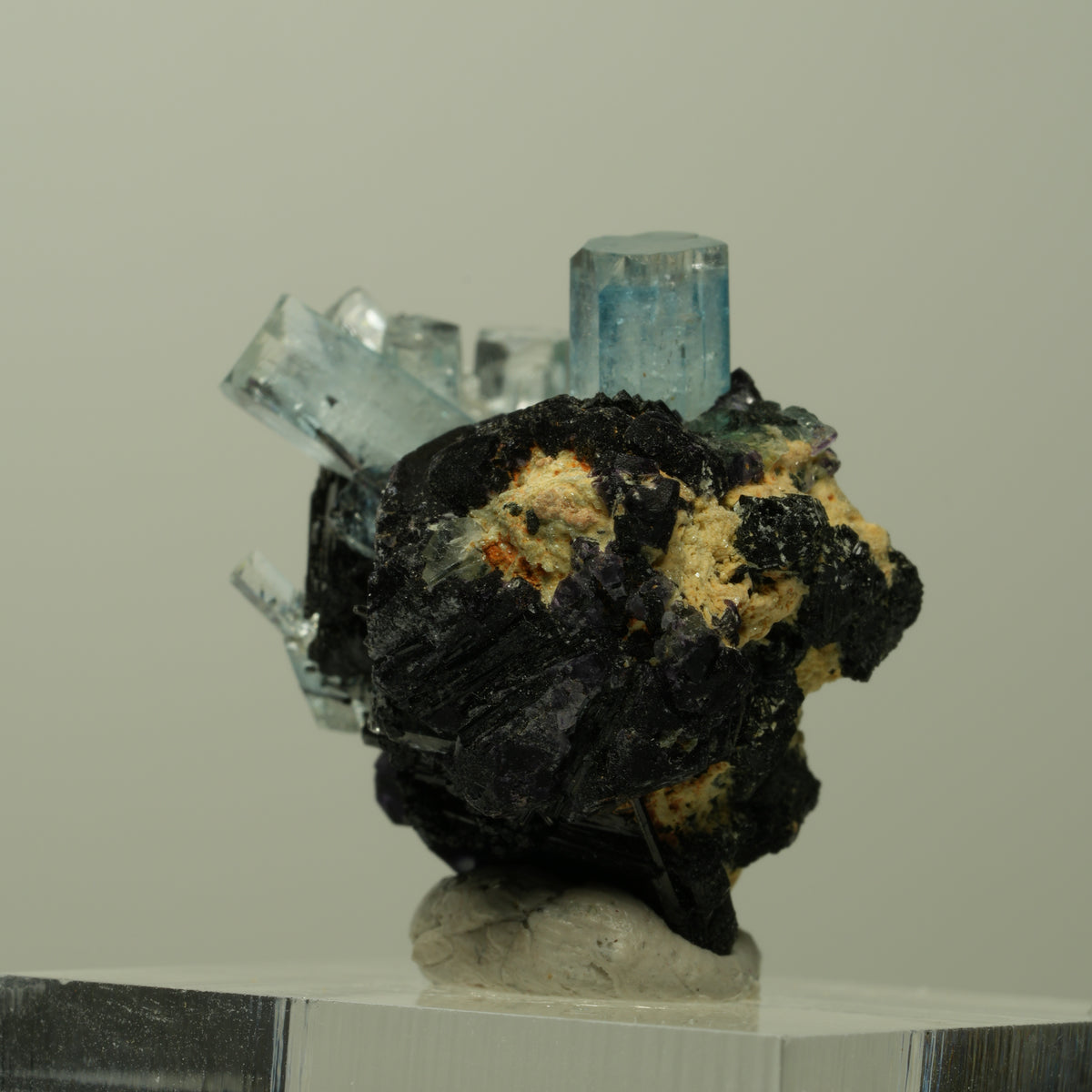 Aquamarin, Fluorit, Schörl Turmalin, Orthoklas Stufe Erongo, Namibia 26*19*25mm #14902