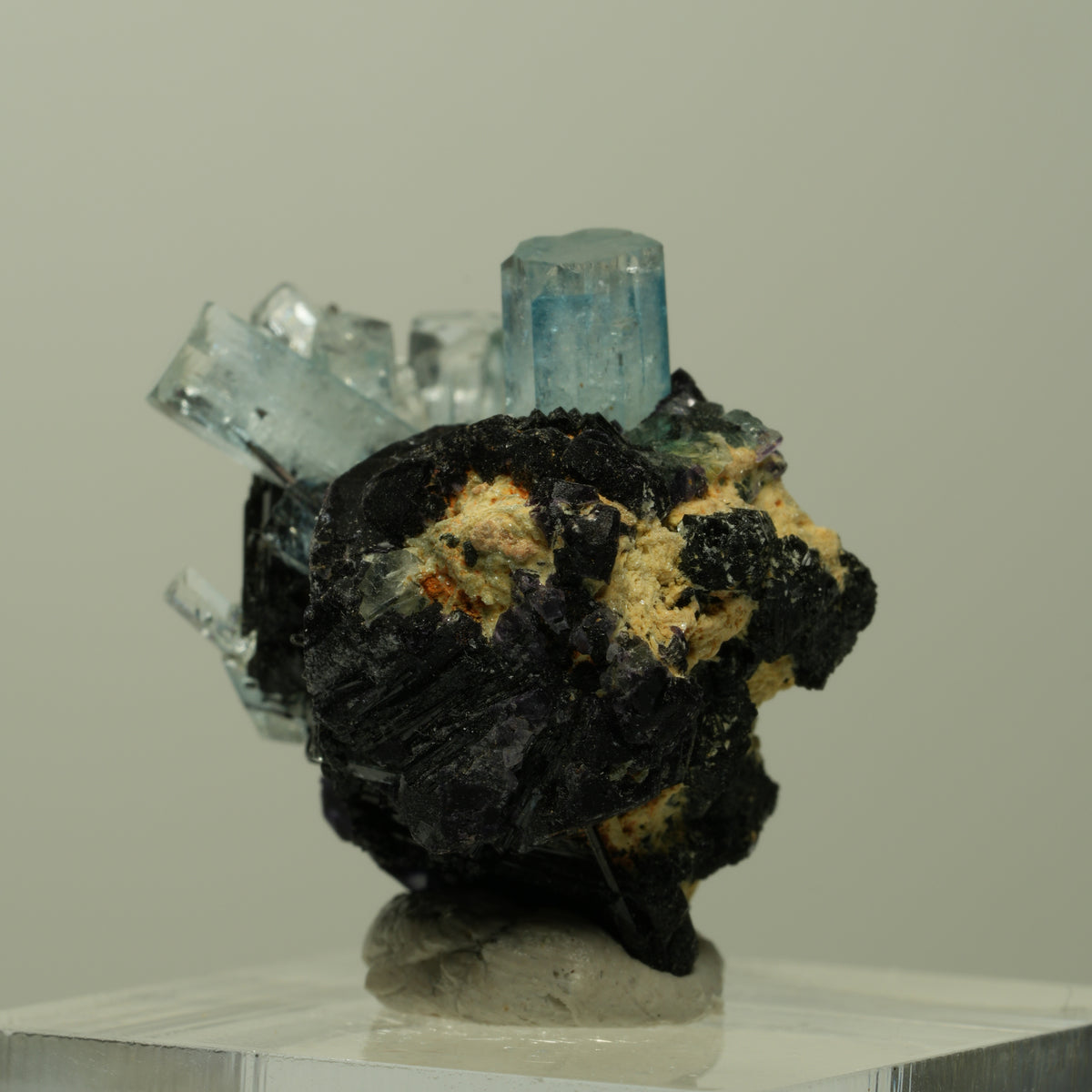 Aquamarin, Fluorit, Schörl Turmalin, Orthoklas Stufe Erongo, Namibia 26*19*25mm #14902