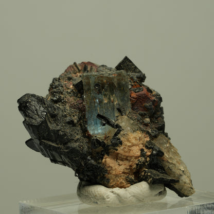 Aquamarin, Schörl Turmalin, Orthoklas Stufe Erongo, Namibia 36*26*22mm #14904