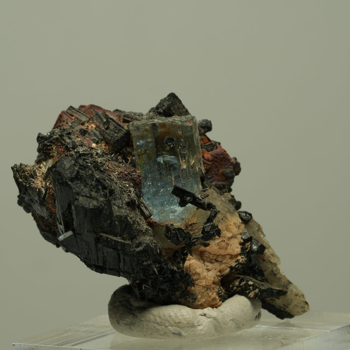 Aquamarin, Schörl Turmalin, Orthoklas Stufe Erongo, Namibia 36*26*22mm #14904