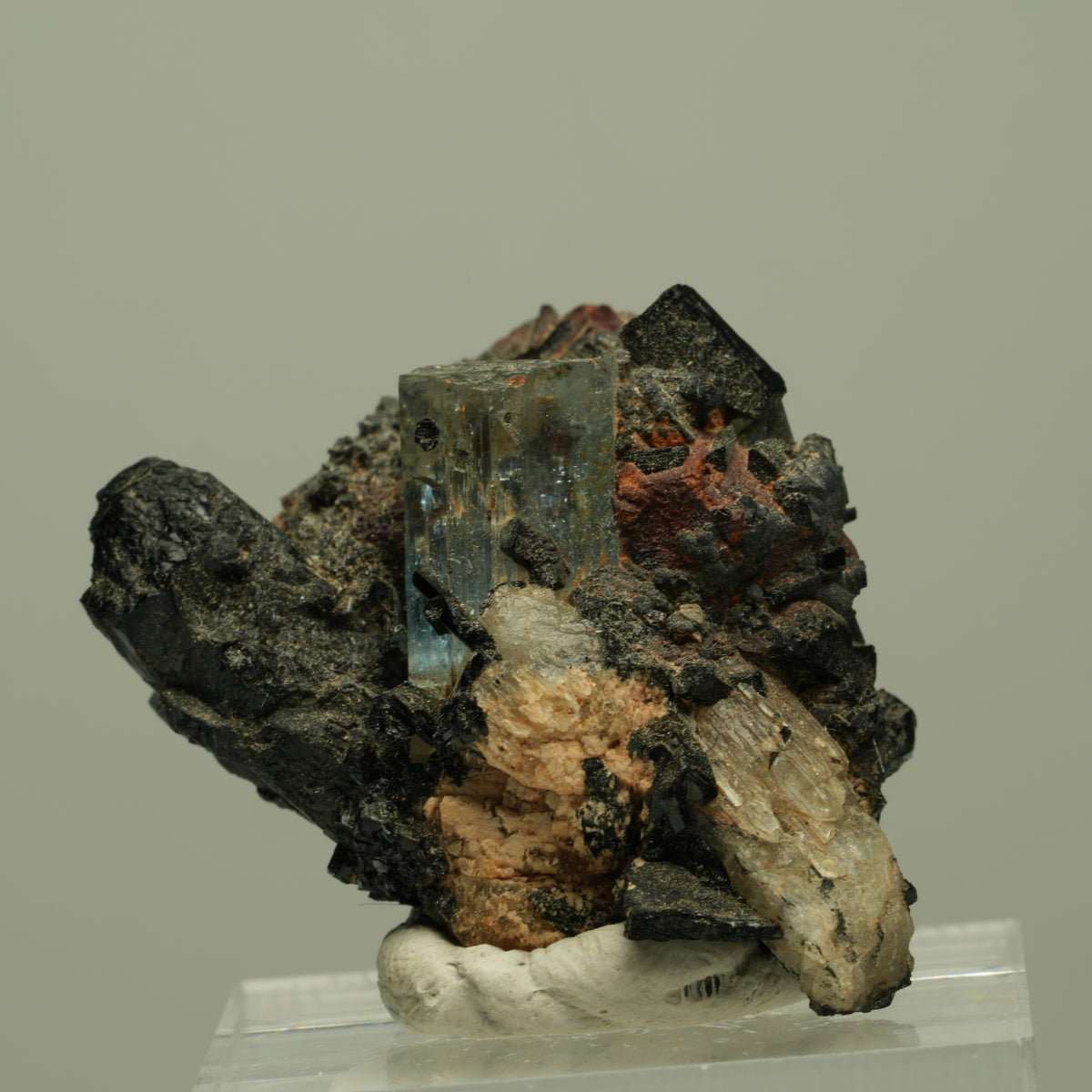 Aquamarin, Schörl Turmalin, Orthoklas Stufe Erongo, Namibia 36*26*22mm #14904
