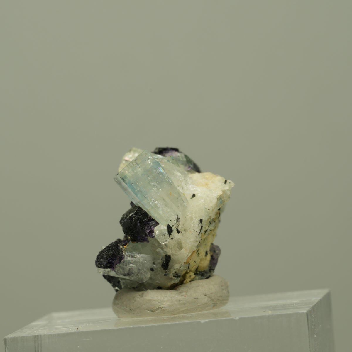 Aquamarin, Fluorit, Schörl Turmalin, Orthoklas Stufe Erongo, Namibia 20*16*13mm #14906