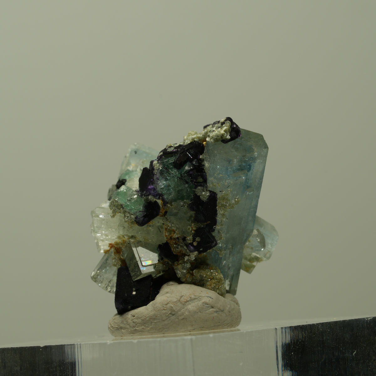 Aquamarin, Fluorit, Schörl Turmalin, Muskovit Stufe Erongo, Namibia 24*18*17mm #14911