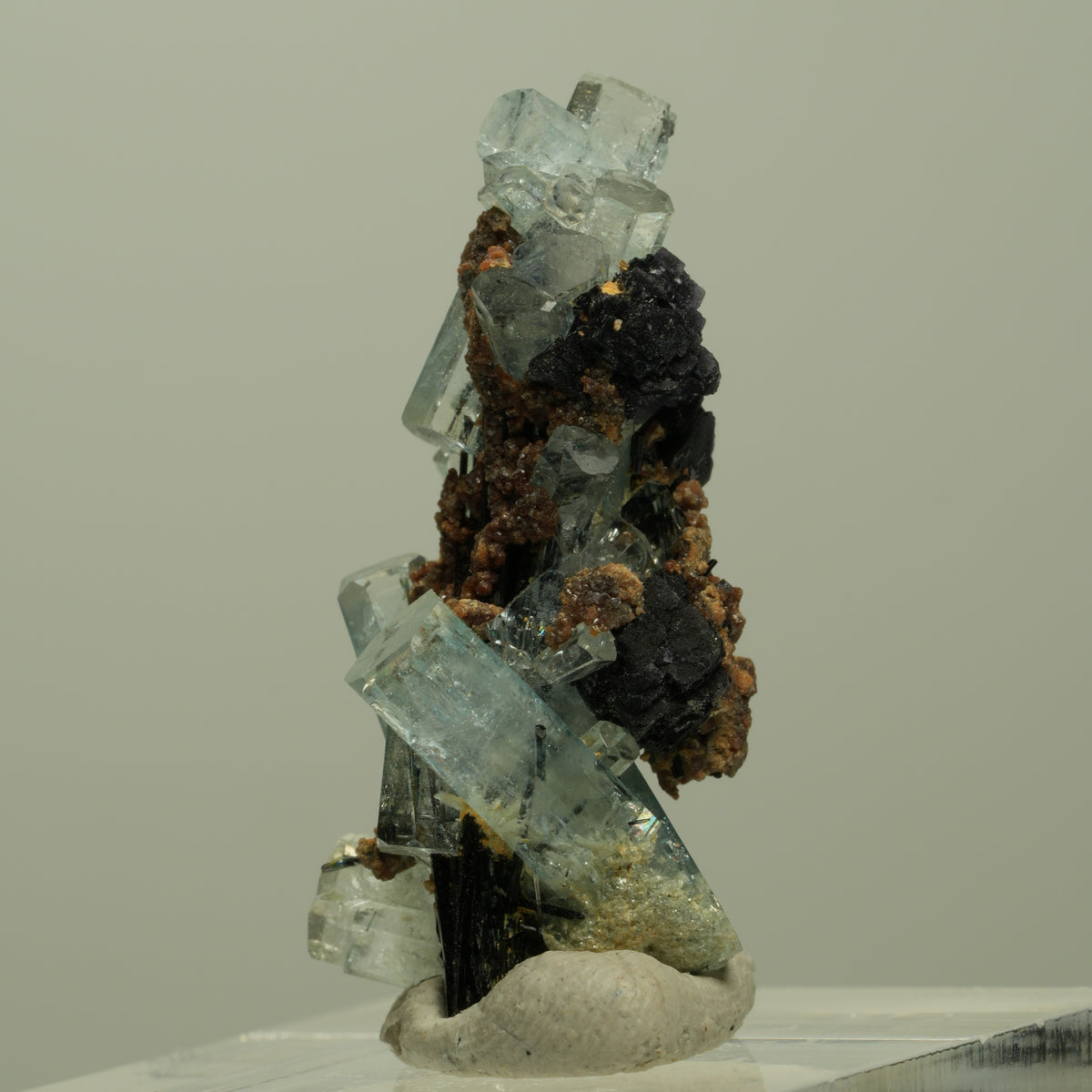 Aquamarin, Fluorit, Schörl Turmalin, Muskovit Stufe Erongo, Namibia 31*15*15mm #14918