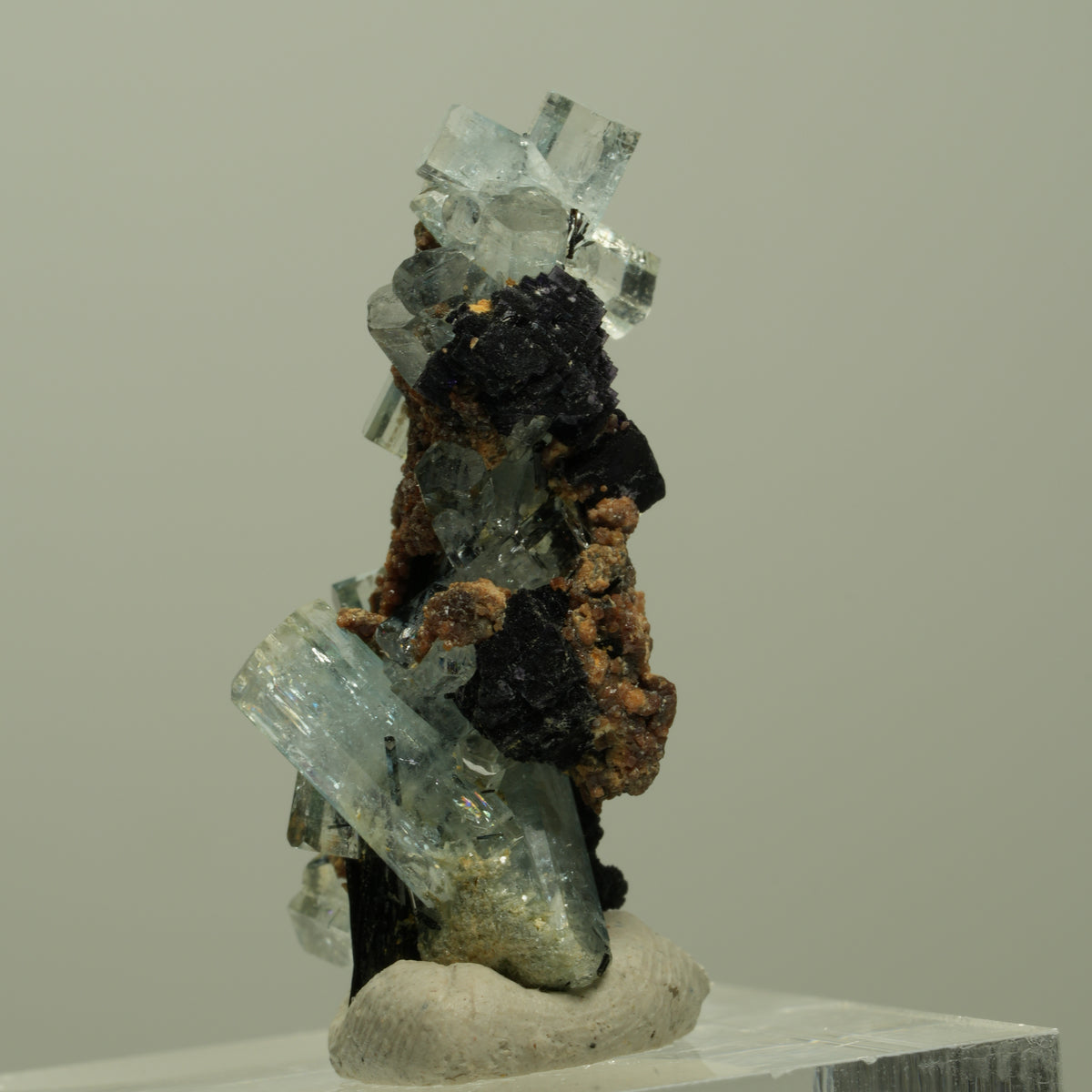 Aquamarin, Fluorit, Schörl Turmalin, Muskovit Stufe Erongo, Namibia 31*15*15mm #14918