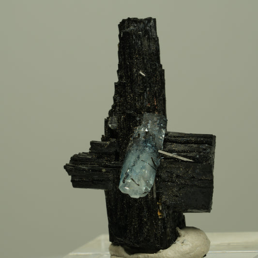 Seltene Aquamarin auf Schörl Turmalin Kreuz Stufe Erongo, Namibia 33*21*18mm #14923