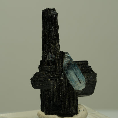 Seltene Aquamarin auf Schörl Turmalin Kreuz Stufe Erongo, Namibia 33*21*18mm #14923
