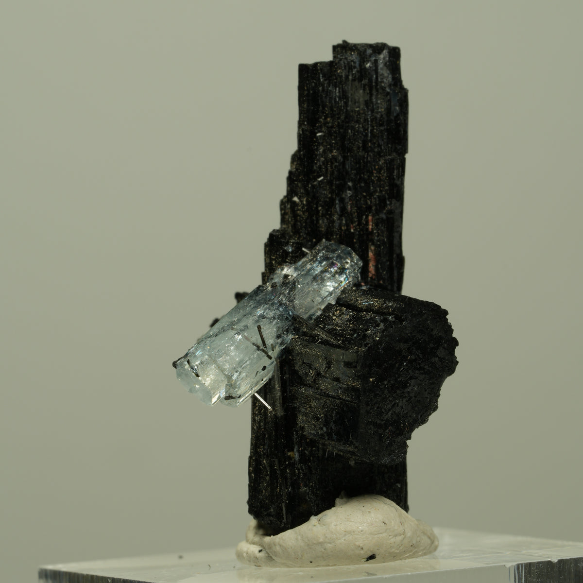 Seltene Aquamarin auf Schörl Turmalin Kreuz Stufe Erongo, Namibia 33*21*18mm #14923