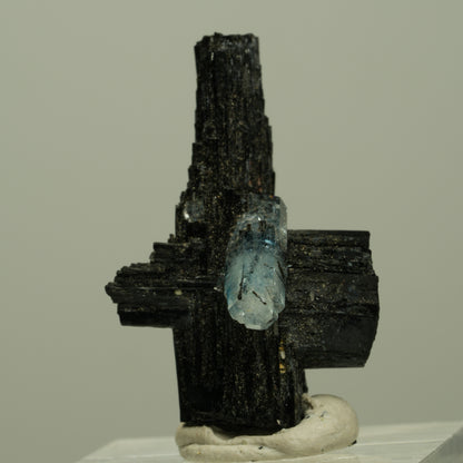 Seltene Aquamarin auf Schörl Turmalin Kreuz Stufe Erongo, Namibia 33*21*18mm #14923