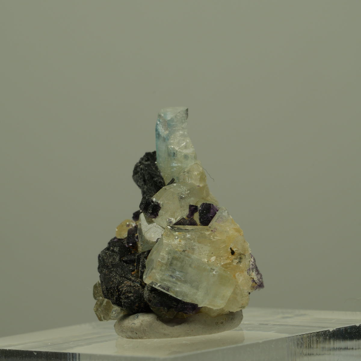 Aquamarin, Fluorit, Schörl Turmalin, Orthoklas Stufe Erongo, Namibia 22*16*16mm #14949