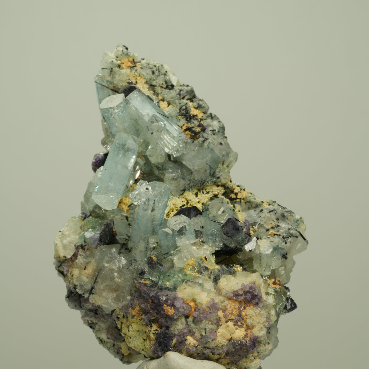 Aquamarin, Fluorit, Schörl Turmalin, Orthoklas Stufe Erongo, Namibia 64*42*33mm #14960