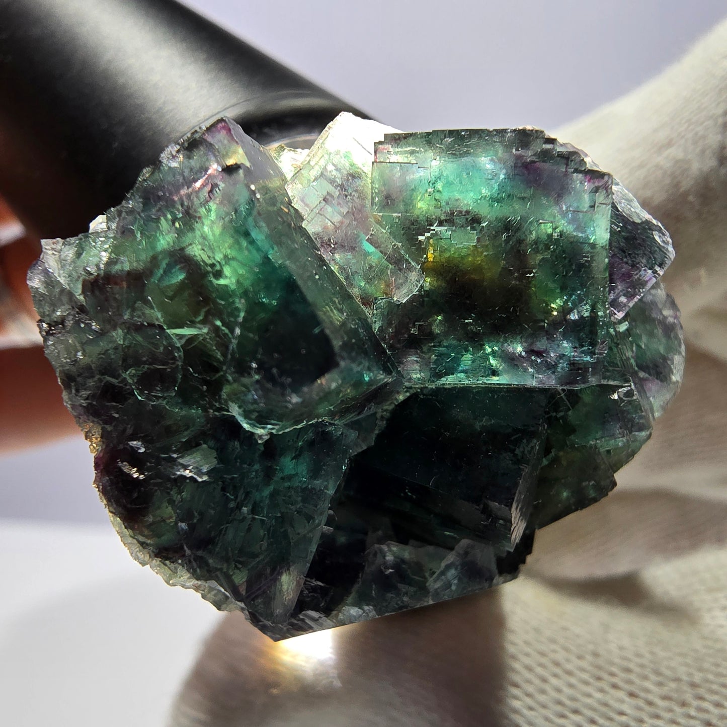 Seltene Phantom Fluorit Würfel Stufe, grün lila Okorusu Namibia 80*24*32mm