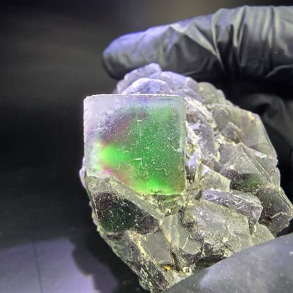 Rare niveau de cube de fluorite fantôme violet vert 86*46*31mm d'Okorusu, Namibie