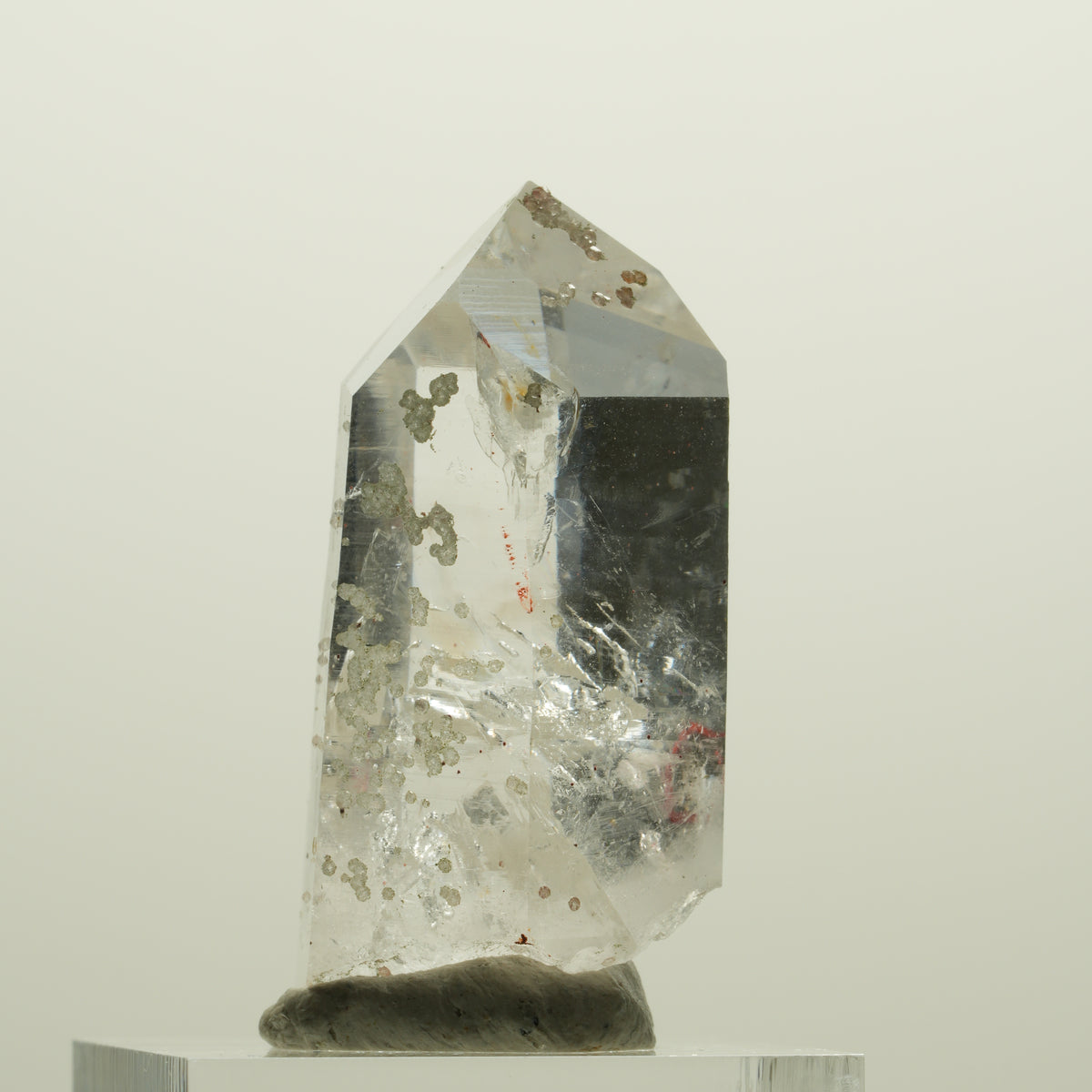 Enhydro Quartz fumé fantôme Lemurien, Analcime, Hématiite Streep Mine Namibie 39*20*15mm #15063