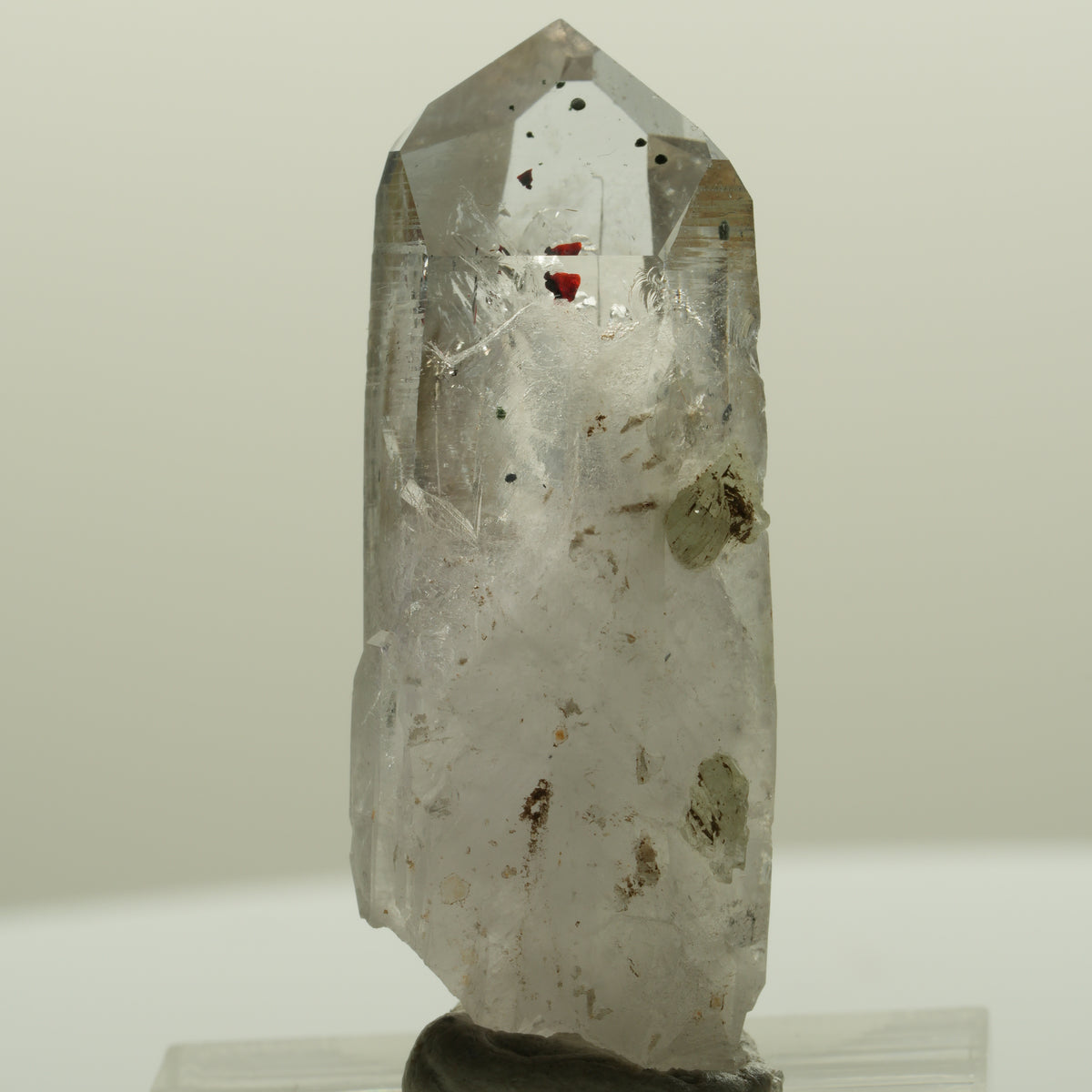 Harlekin Lemurian Skelett Phantom Amethyst mit Prehnit Streep Mine, Namibia 39*16*12mm #15090