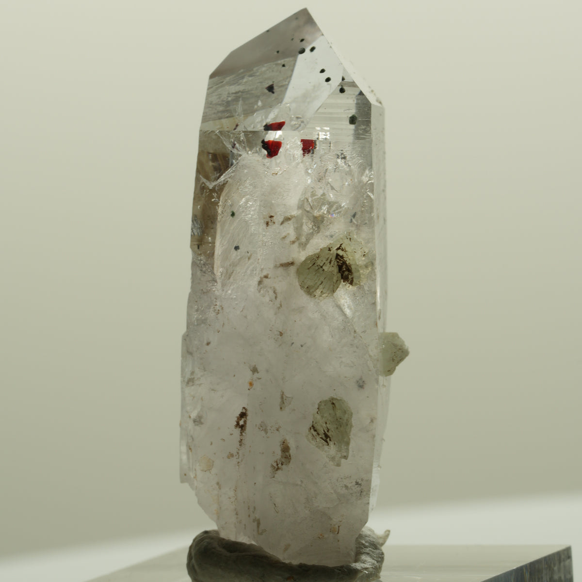 Harlekin Lemurian Skelett Phantom Amethyst mit Prehnit Streep Mine, Namibia 39*16*12mm #15090