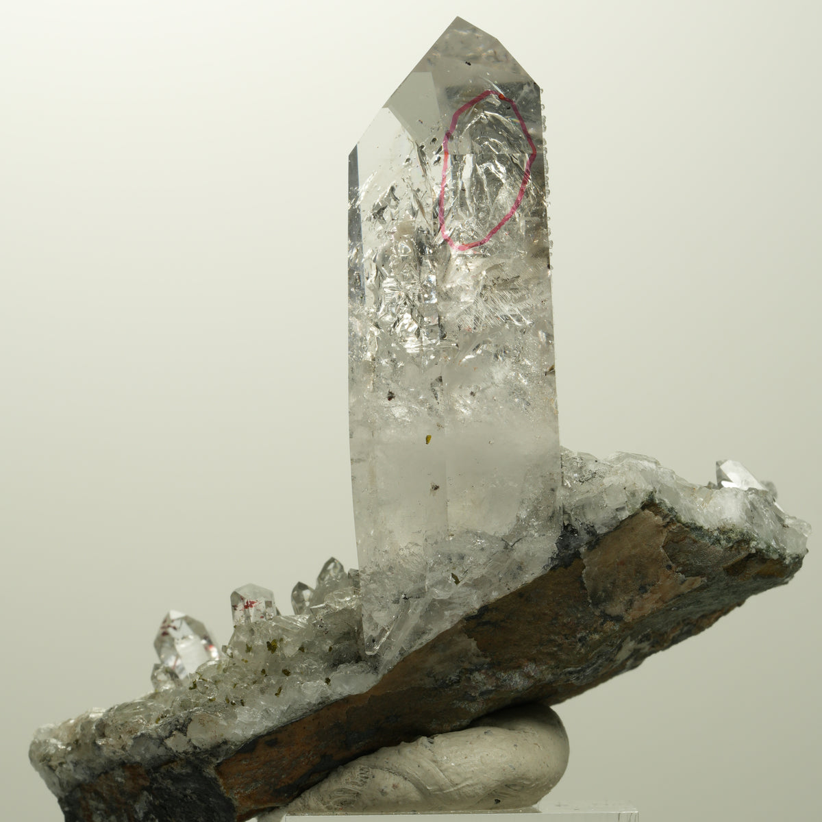 Enhydro Harlekin Quarz, Analcim, Epidot, Calcit auf Matrix Streep Mine, Namibia 73*45*57mm #15106