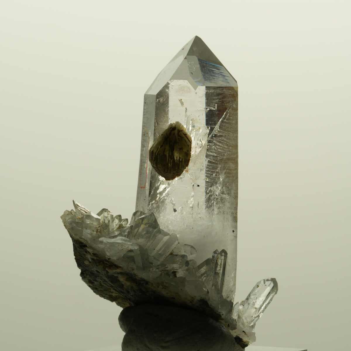 Enhydro Lemurian Phantom Rauchquarz mit Prehnit, 1x Blase Streep Mine, Namibia 47*35*24mm #15138