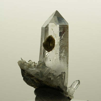 Enhydro Lemurian Phantom Rauchquarz mit Prehnit, 1x Blase Streep Mine, Namibia 47*35*24mm #15138