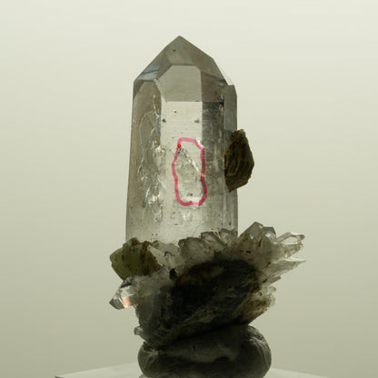 Enhydro Lemurian Phantom Rauchquarz mit Prehnit, 1x Blase Streep Mine, Namibia 47*35*24mm #15138
