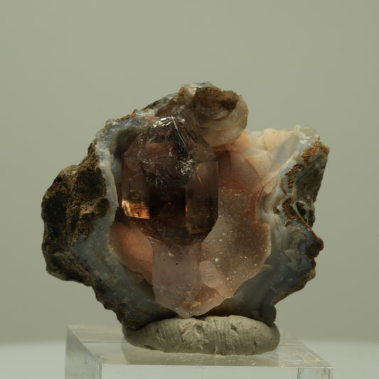 Skelett Fenster Phantom Rauchquarz Zepter in Achat Geode Streep Mine, Namibia 38*32*24mm #15205