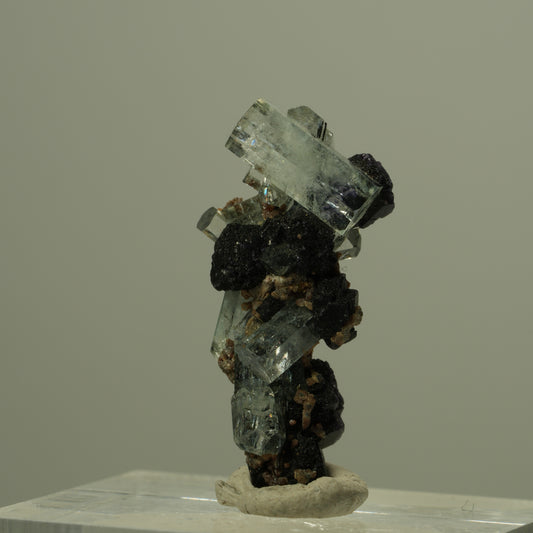 Aquamarin, Fluorit, Schörl Turmalin Stufe Erongo, Namibia 26*12*8mm #15288