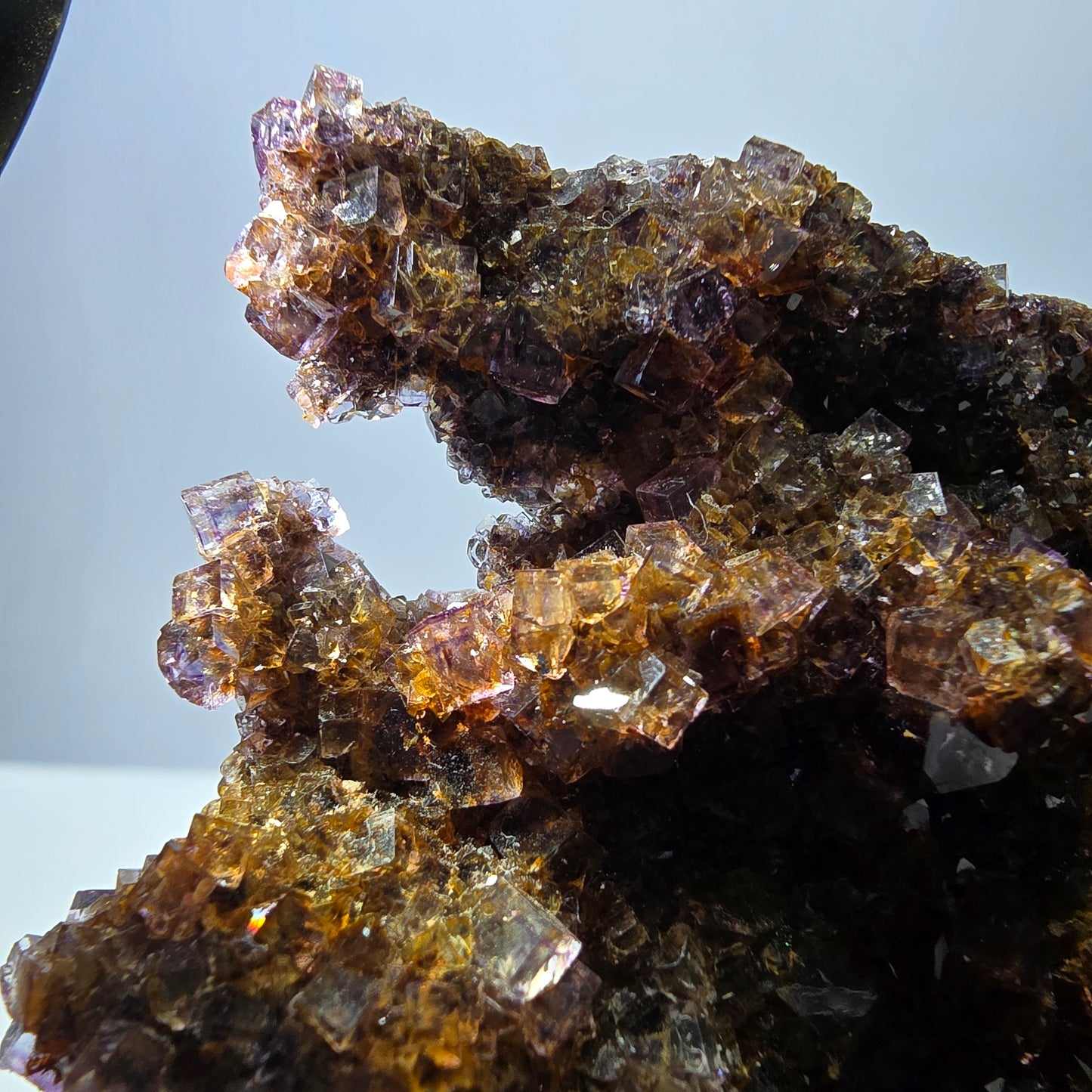 Grand spécimen de cube de fluorite fantôme double face, jaune violet, Okorusu, Namibie, 111 x 89 x 28 mm 