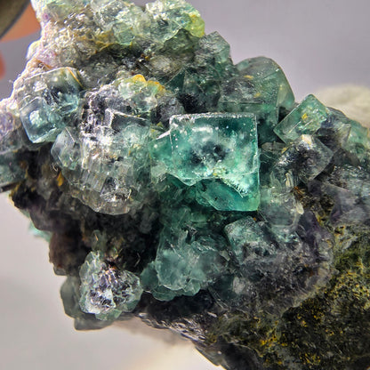Cube de fluorite fantôme zonal, spécimen de tourmaline Schorl, Erongo, Namibie, 72 x 33 x 31 mm 