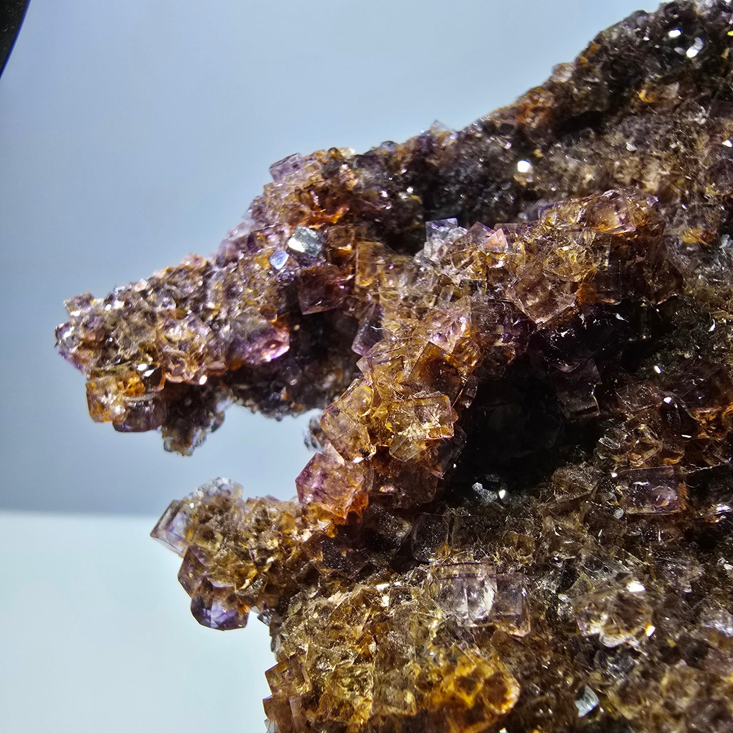 Grand spécimen de cube de fluorite fantôme double face, jaune violet, Okorusu, Namibie, 111 x 89 x 28 mm 