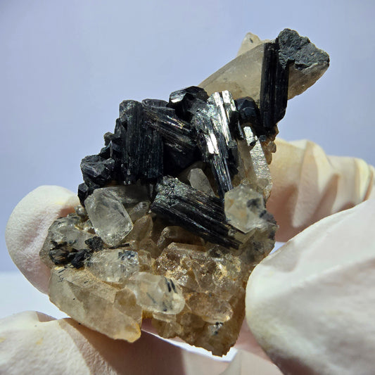 Rare spécimen de tourmaline Schorl et de quartz fumé, Erongo, Namibie, 44 x 24 x 17 mm 
