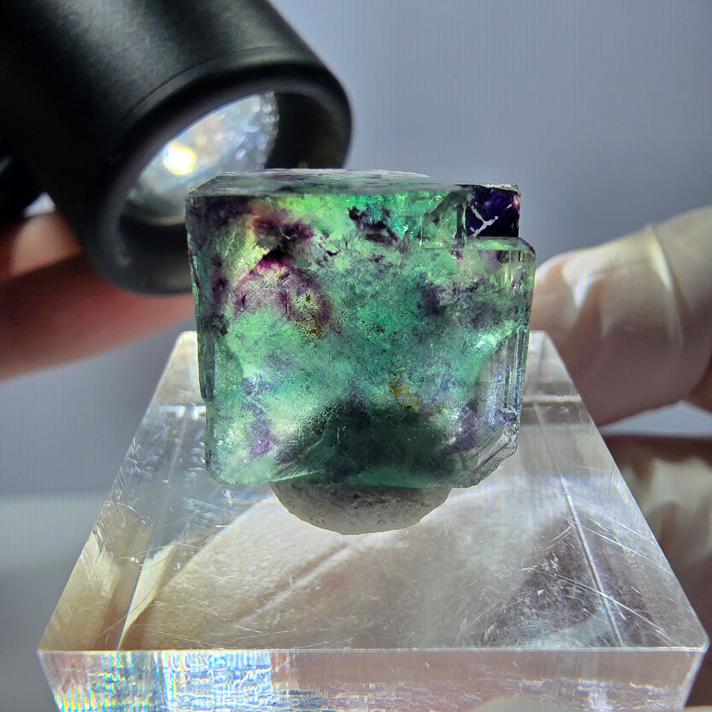 Phantom Fluorit Würfel Stufe, parkettiert grün lila Okorusu, Namibia 15*16*14mm