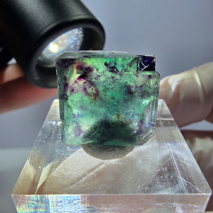 Phantom Fluorit Würfel Stufe, parkettiert grün lila Okorusu, Namibia 15*16*14mm