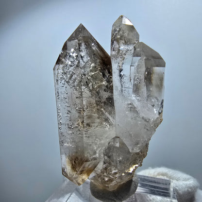 Sceptre en quartz fumé fantôme transparent, spécimen DT, Goboboseb, Namibie, 43 x 24 x 14 mm 