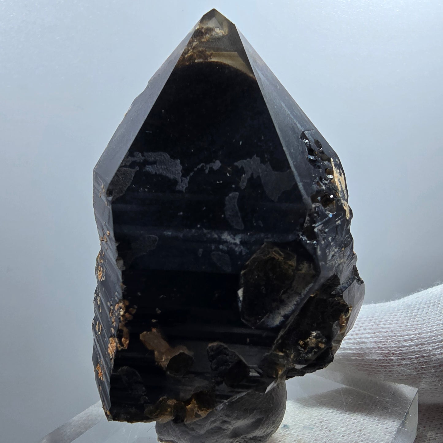 Sceptre de poche en quartz fumé squelette fantôme lémurien, Goboboseb de la Saint-Valentin, Namibie, 66 x 41 x 36 mm 
