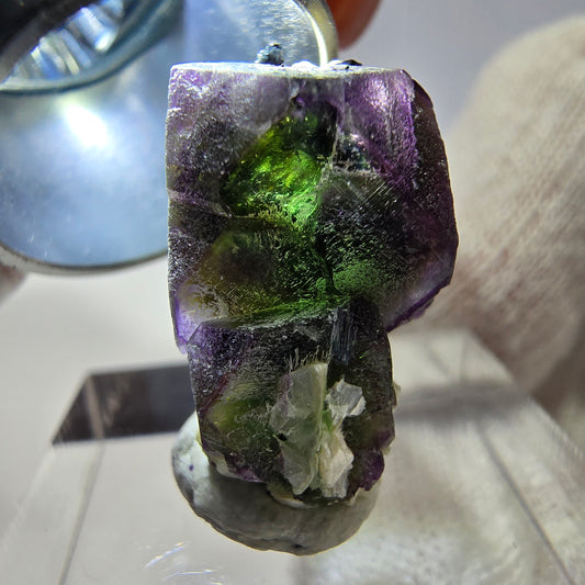 Cube de fluorite fantôme hexagonal, muscovite, tourmaline Schörl Erongo, Namibie 21*14*11mm 