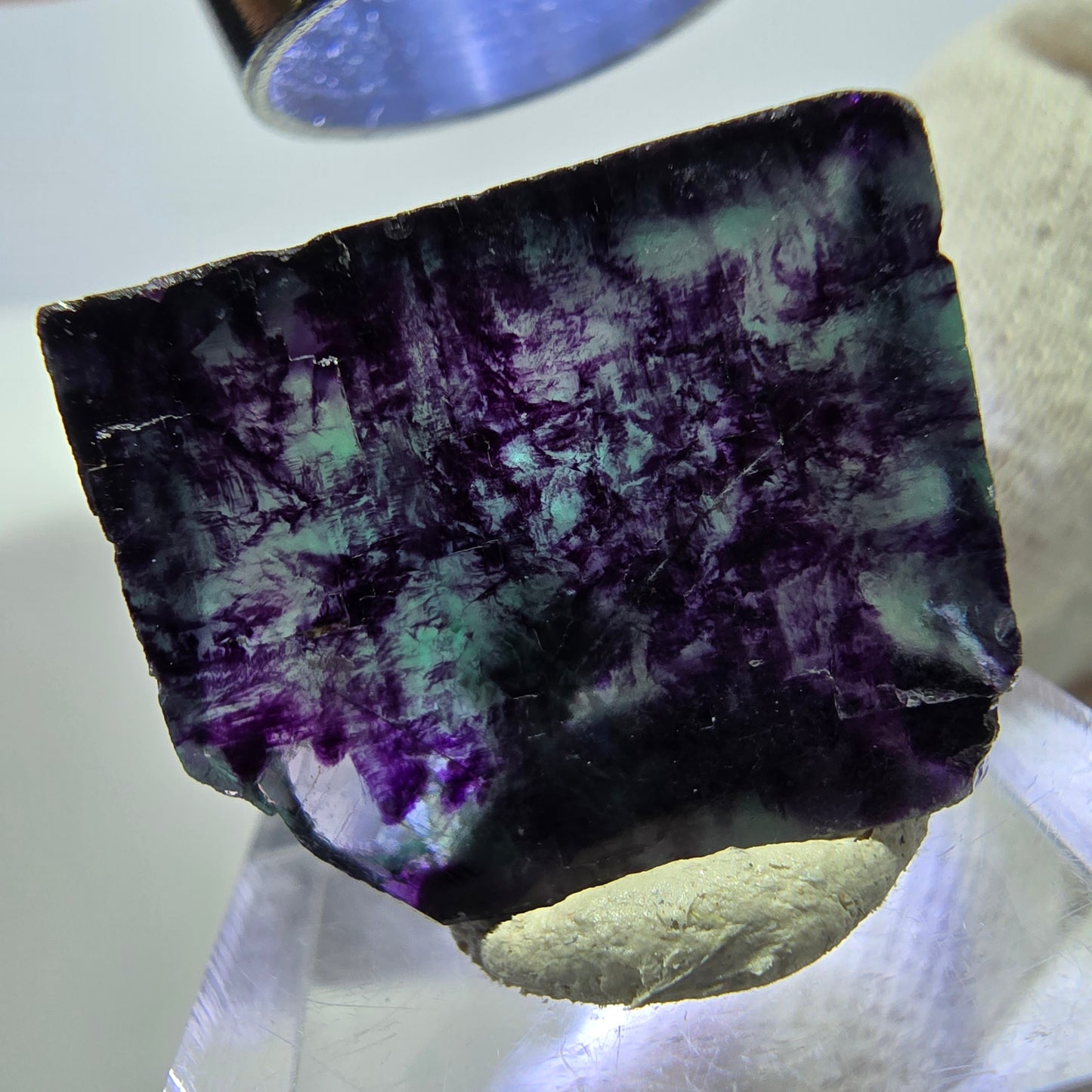 Rare cube de fluorite fantôme, vert violet zonal Okorusu, Namibie 29*25*15 mm 