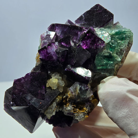 Cube de fluorite fantôme, spécimen de quartz vert violet, Okorusu, Namibie, 62 x 35 x 29 mm 