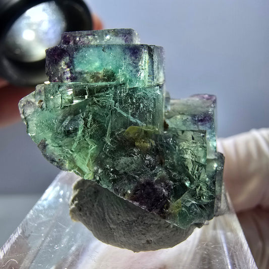 Spécimen de cube de fluorite fantôme, parqueté vert violet Okorusu, Namibie 31*25*18 mm 