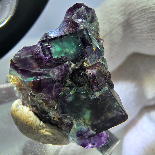 Seltene Phantom Fluorit Würfel Stufe zonal grün lila Okorusu, Namibia 29*21*15mm
