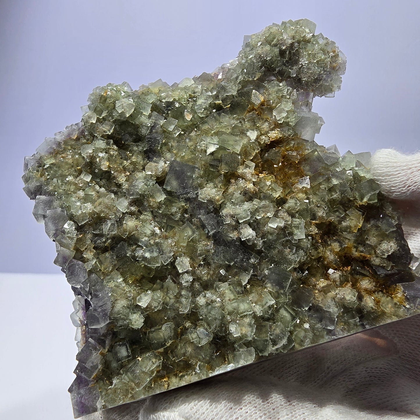 Grand spécimen de cube de fluorite fantôme, double face, vert violet Okorusu Namibie 84*80*27mm 