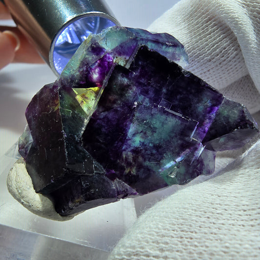 Seltene Phantom Fluorit Würfel Stufe zonal grün lila Okorusu, Namibia 43*34*16mm